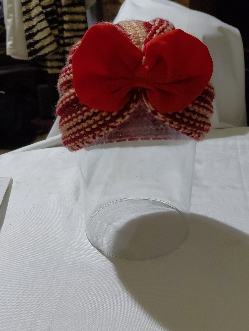 Red Bow Striped Crochet Baby Knit  Turban - Red / Dusty Pink Child's Accessories